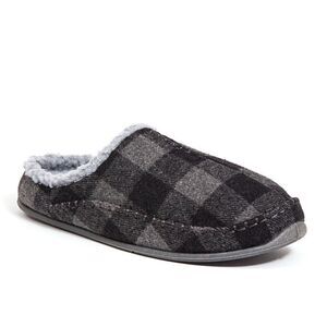 Deer Stags Nordic Slipper Grey Black Plaid Unisex Sz 12W Wide Width New w/ Tags!